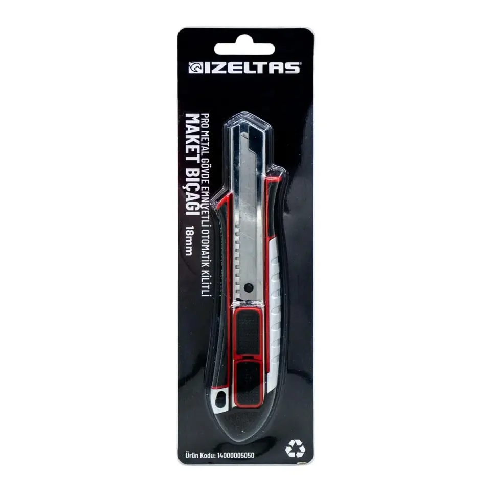 İzeltaş Pro Metal Gövde Maket Bıçağı Emniyetli Otomatik Kilitlemeli 18 Mm