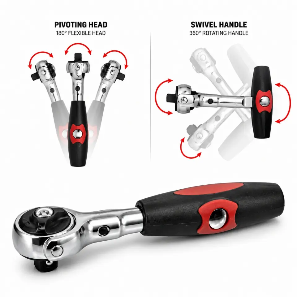İzeltaş 1/4'' Mafsallı T Cırcır Kolu (72 Diş)(115mm)